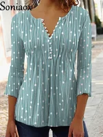 Fashion Elegant Polka Dot Print Bottoming Shirt Women 2022 Autumn Long Sleeve Button V Neck Pullover Blouse Casual Office Tops - Image 2