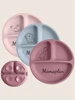 Personalized Name Baby Silicone Tableware Kids Training Feeding Plate With Sucker BPA Free Solid Color Baby Food Storage Bowl 2