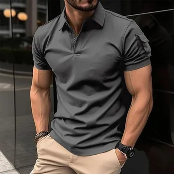 Polo da uomo estiva ampia manica corta colletto rovesciato polo casual moda uomo solido top traspirante magliette abbigliamento da uomo