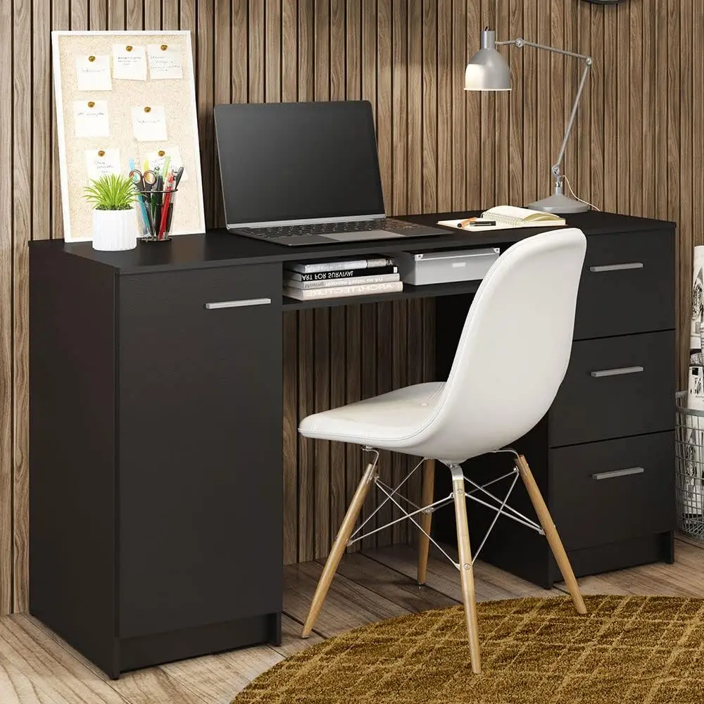 

Madesa Computer Desk with 3 Drawers, 1 Door and 1 Storage Shelf, Wood Writing Home Office Workstation, Office Desk with Drawers