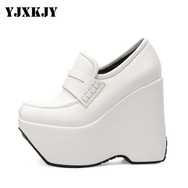 YJXKJY New Woman Sexy Wedges Big Size 34-43 High Heel Waterproof Thick Bottom Catwalk Model T Platform Square Toe Single Shoes