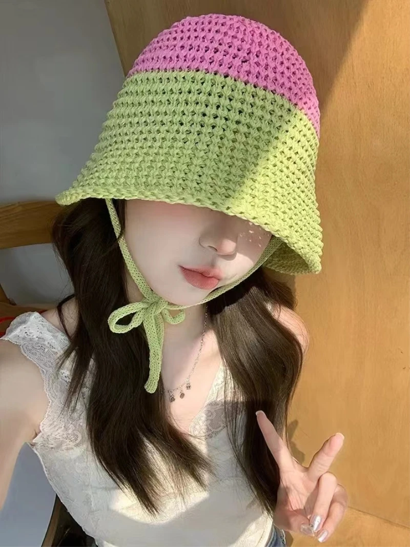 

Summer Weave Straw Bucket Hats For Women Spring Travel Sunshade Hat Fishermen Cap For Lady Panama Outdoor Travel Basin Cap Gorro