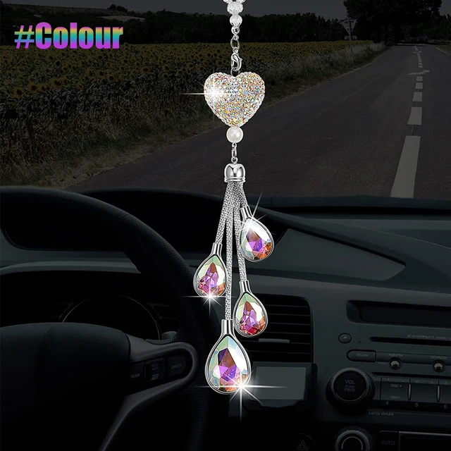 Bling Heart Diamond Car Accessories, Crystal Car Rear View Mirror