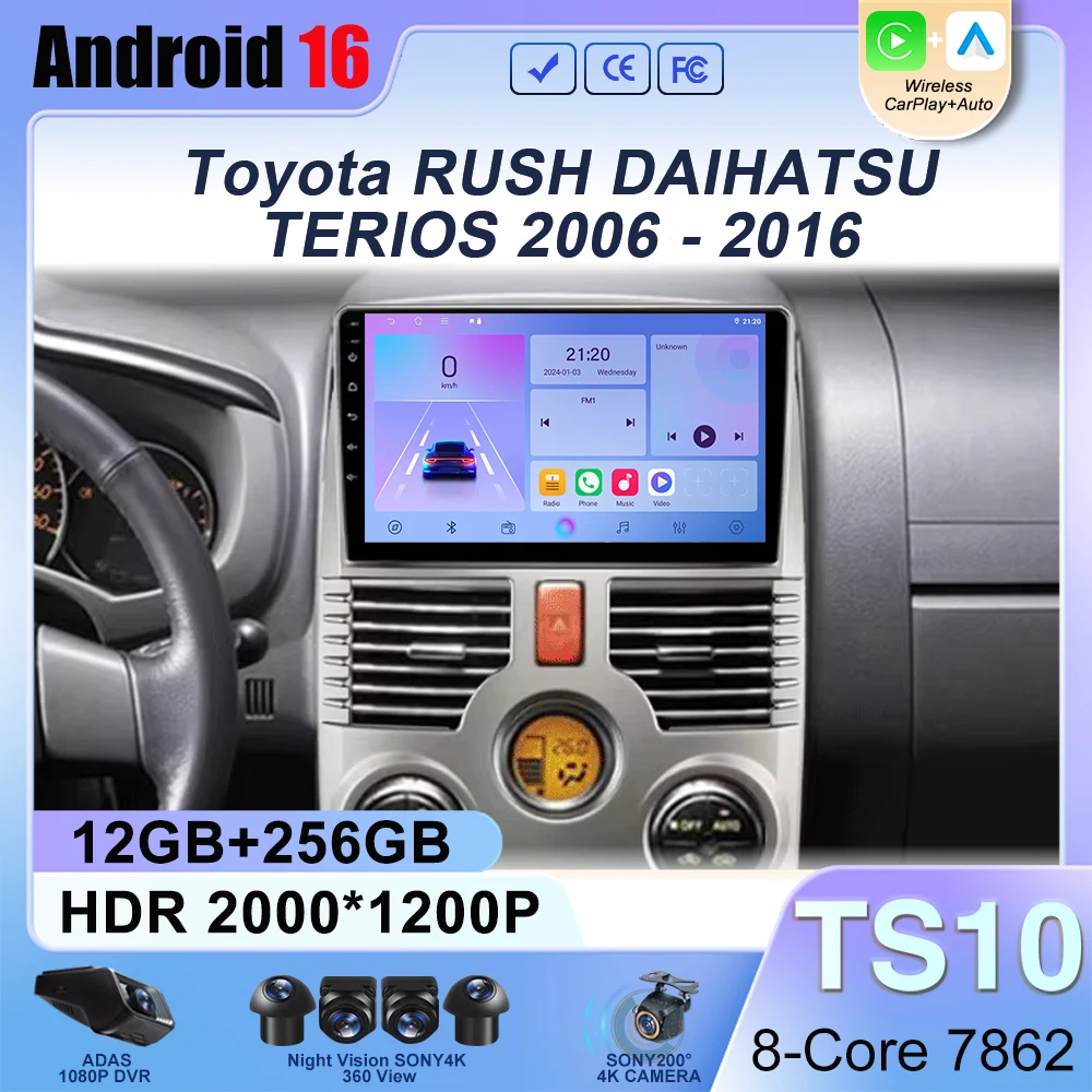 Android 16 Carplay For Toyota Rush DAIHATSU TERIOS Multimedia Car GPS Player Navigation Touch Screen Stereo Radio No 2 Din DVD
