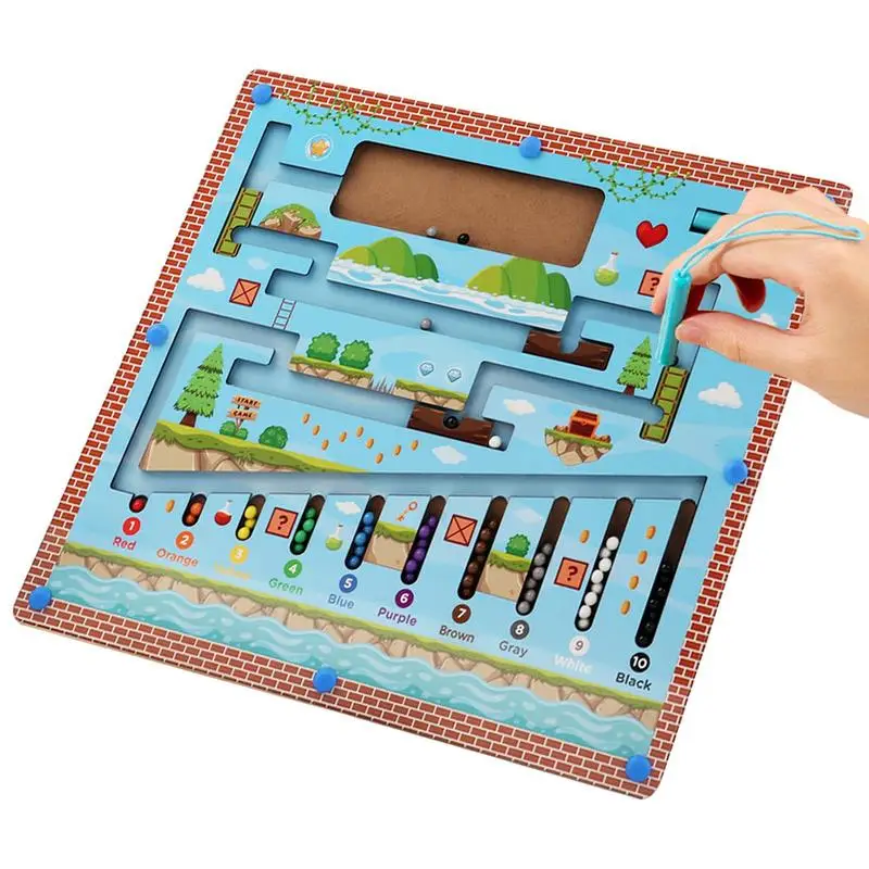 

Magnetic Color Matching Toys Montessori Wooden Color Sorting Maze Board Pre-Kindergarten Toys For Interaction Birthday Gift Earl