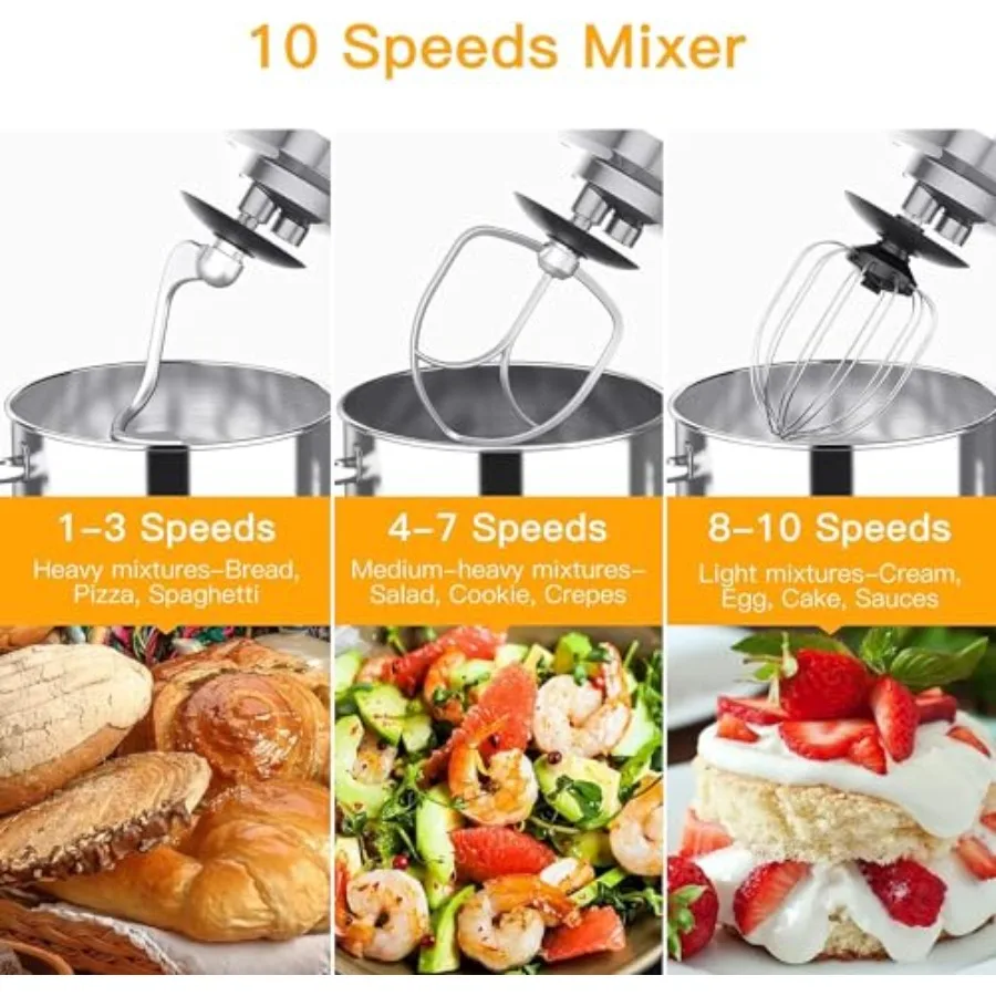 7.5QT Tilt-Head Stand Mixer – 10-Speed Electric Kitchen Mixer with Stainless Steel Bow 2