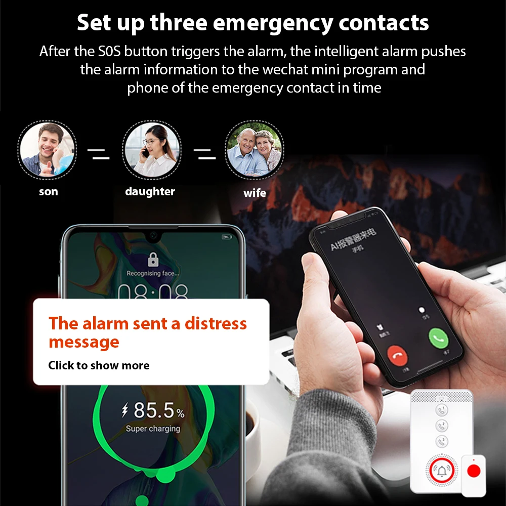 Wireless Caregiver Pager Elderly Calling System SOS Emergency Button Alert Portable One-click Caller Alarm 4G Voice Intercom
