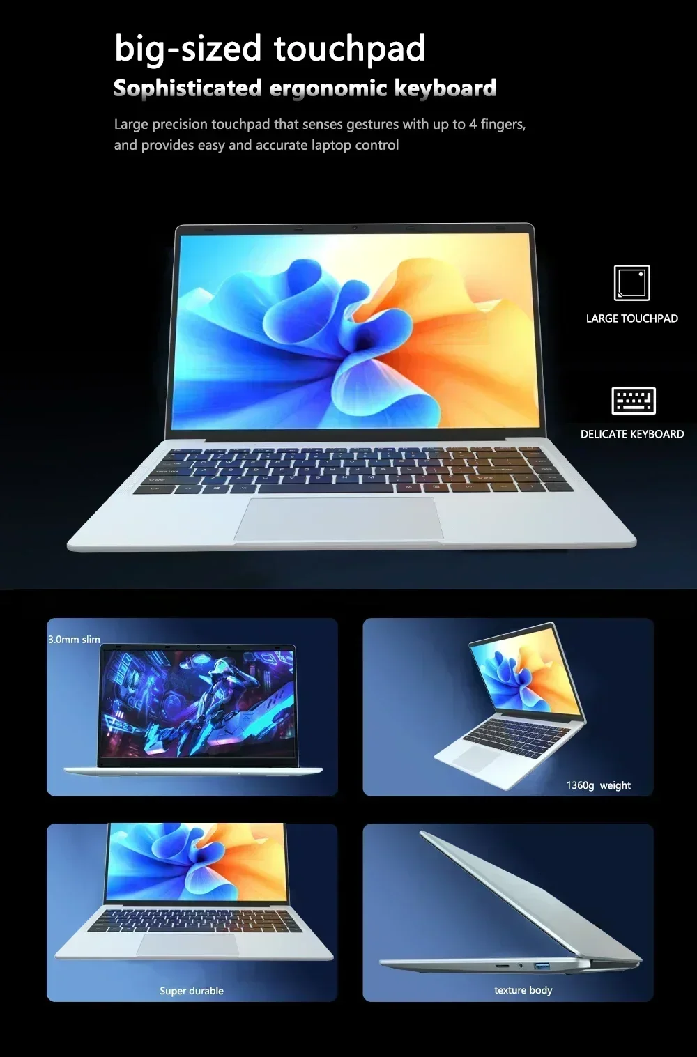 HUAV 14.1 FHD 스크린 노트북, 인텔 셀러론 J4105, 8GB RAM, 1024GB SSD, 윈도우 11 학생 노트북, 와이파이 블루투스, 2023 신제품