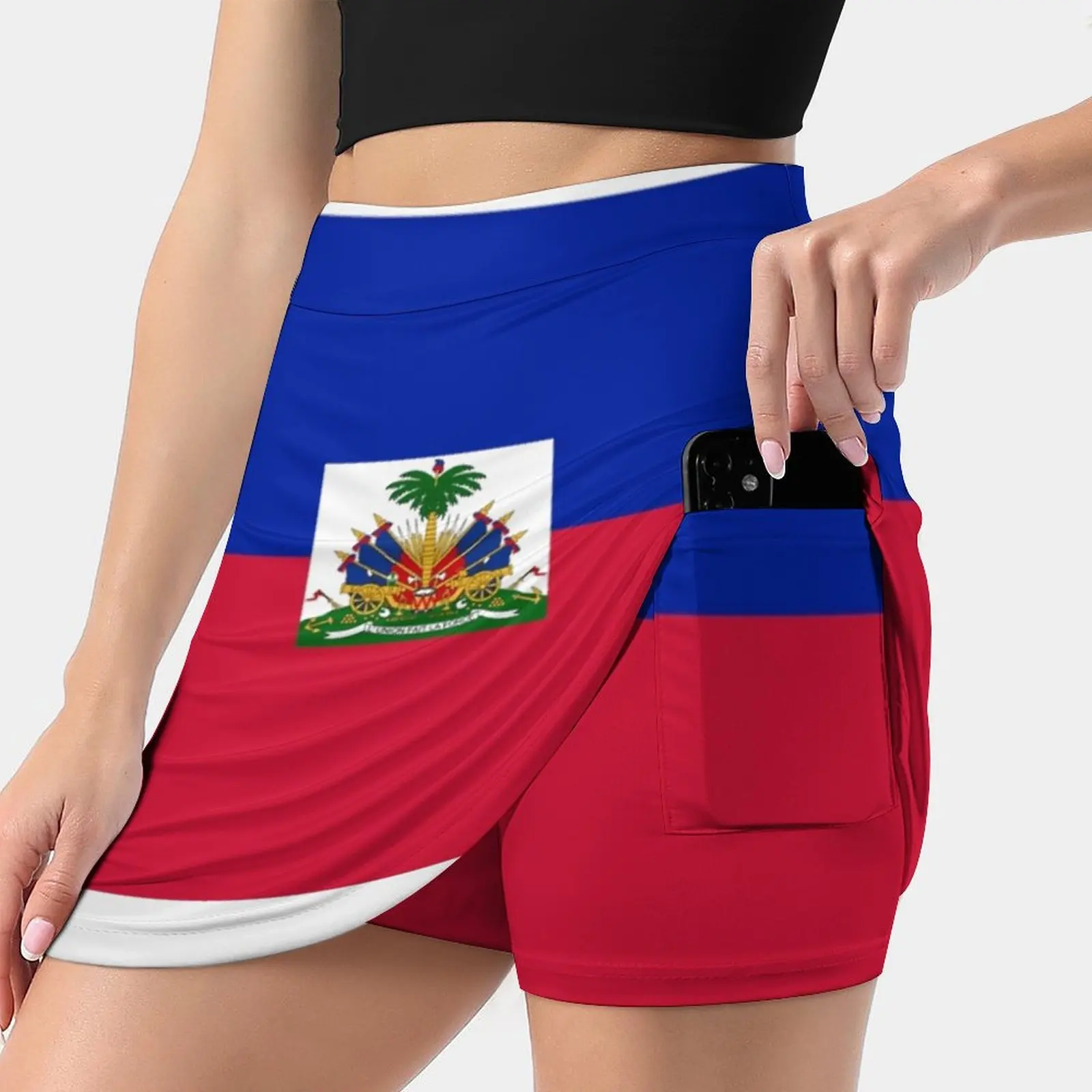 

Haiti Flag Women Tennis Skirts Golf Badminton Pantskirt Sports Phone Pocket Skort Flag Banner International State Patriot