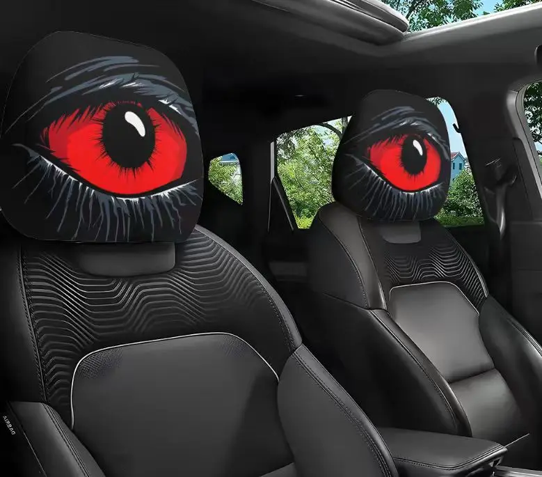 Funny Cartoon Seat Headrest Protectors with Cute Eye Design - Set of 2 Car Interior Accessories