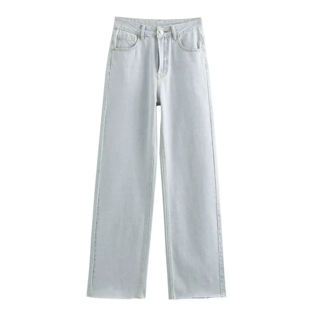 TRAF jean taille haute à jambes larges femme classique tout avec cinq poches jean ultra-long délavé doux confortable 6045022 6