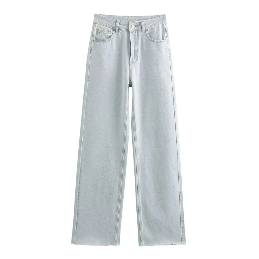 TRF Wide-leg high-waisted jeans ETJ women's classic everything with five pockets washed soft comfortable ultra-long jeans6045022 6