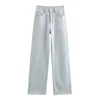 TRF Wide-leg high-waisted jeans ETJ women's classic everything with five pockets washed soft comfortable ultra-long jeans6045022 6