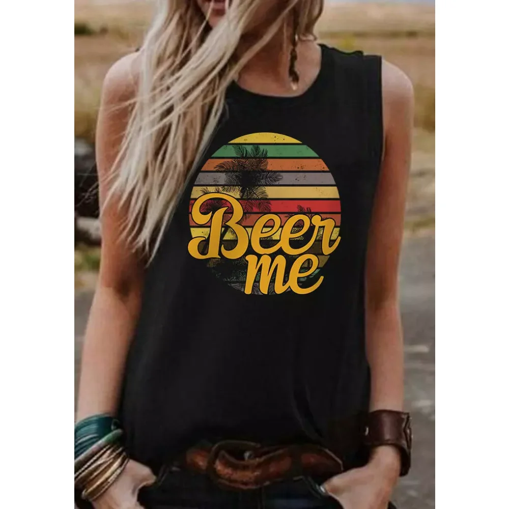 

Rheaclots Women's Beer Me Printed O-Neck Tank Top
