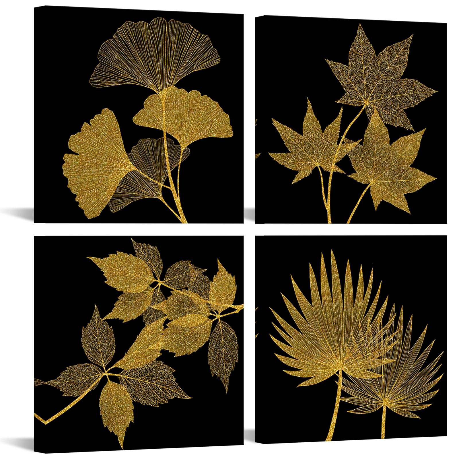 

4 Pieces Gold Leaves Home Decor Poster Abstract Leaves Print Canvas Painting Modern Style Pictures Living Room Wall Art