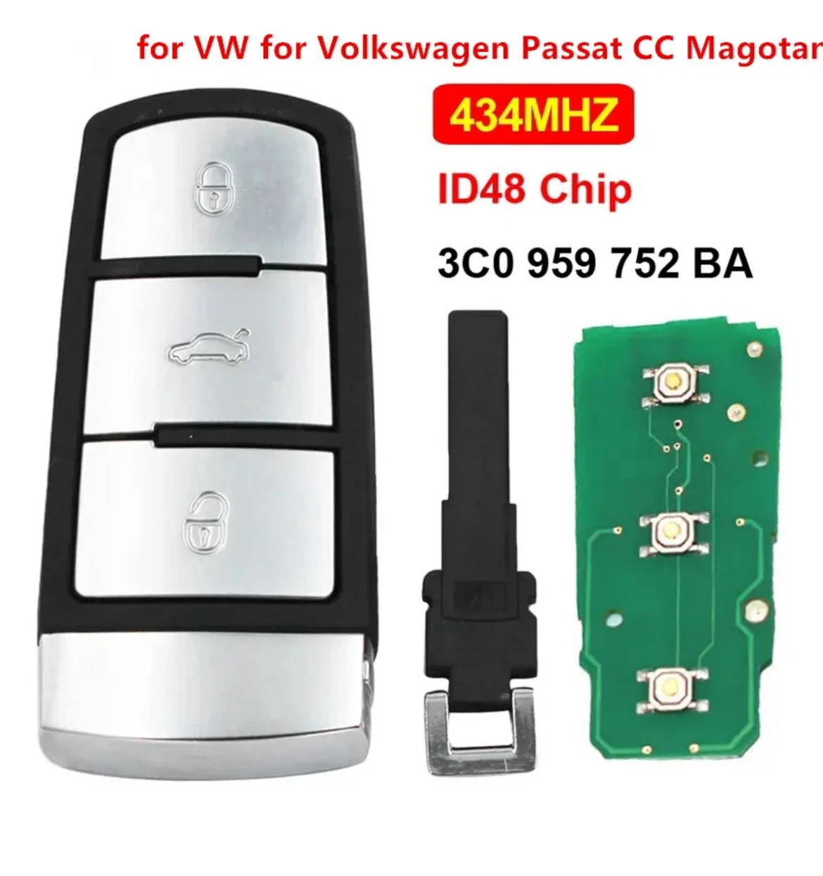 Telecomando Chiave Per VW Seat Skoda 1J0959753DA 434Mhz ID48 - Foto 8