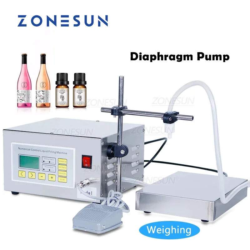 

ZONESUN Semi-Automatic Liquid Weighing Filling Machine ZS-DP641W Fruit Vinegar Drink Soy Milk Water Juice Bottle Quantitative