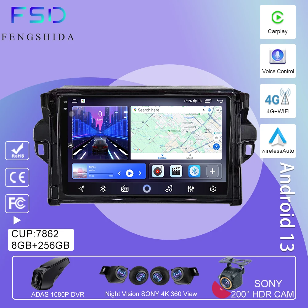 

Android 13 для Toyota Fortuner 2 2015 - 2020 автомобильное радио-навигация GPS высокопроизводительный процессор мультимедийный плеер 5G WIFI BT No 2din