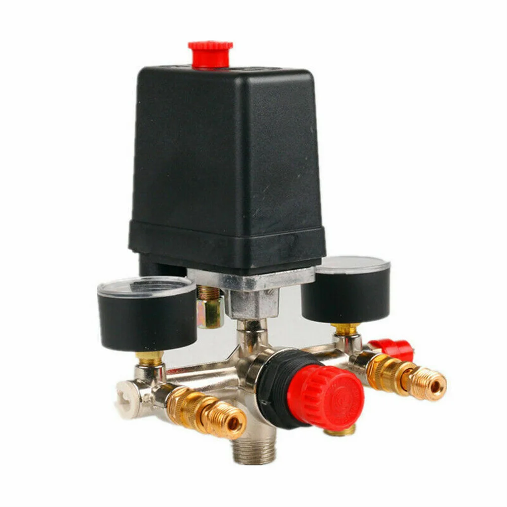 90-120psi Pressure Switch Control Valve Automatic Energy Saving Air Compressor Manifold Regulator Gauge