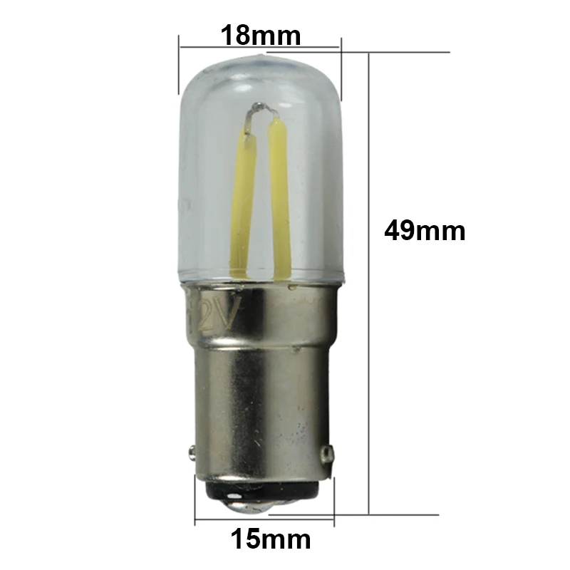 2개 앰플 LED 필라멘트 라이트 B15 BA15D 220V 12V 24V 2W 미니 스포트라이트 냉장고 재봉틀 램프 12 24 볼트 실내 전구