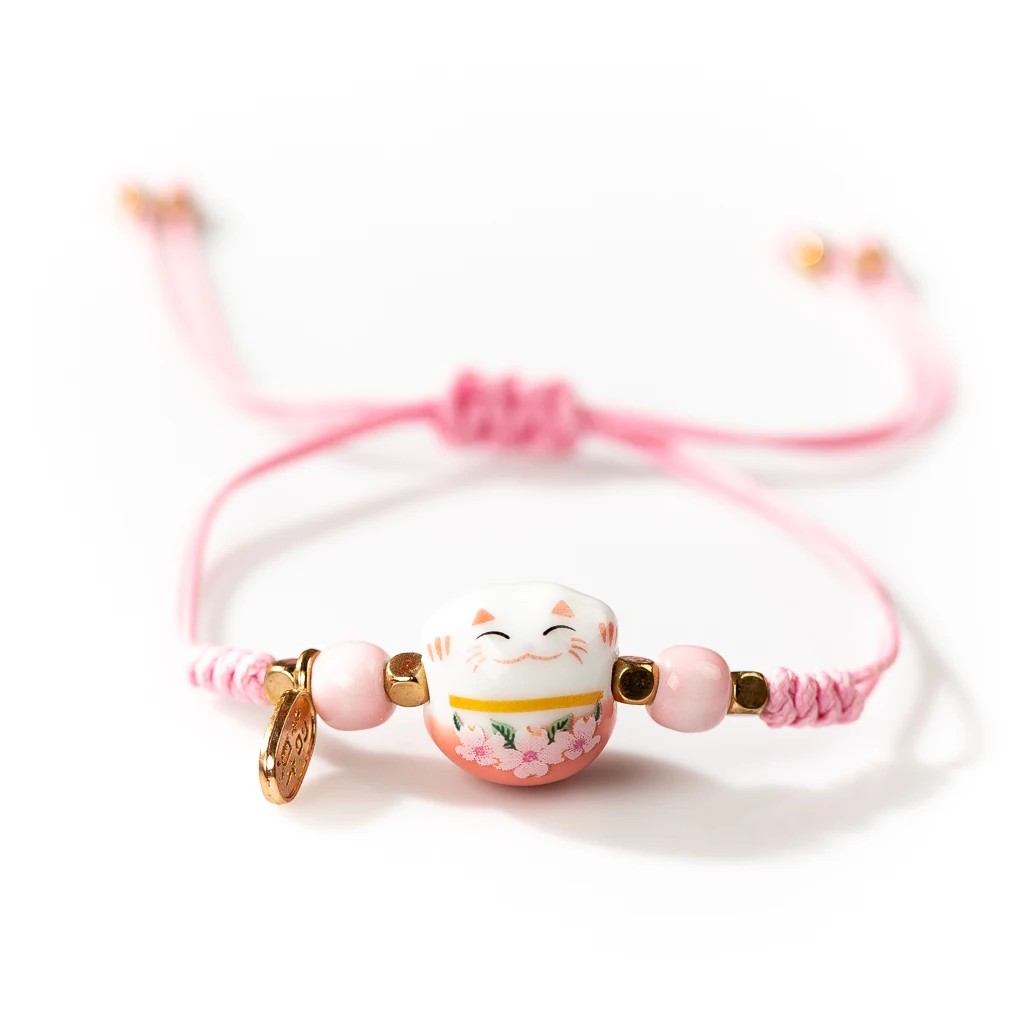 Hand-woven Ceramic Lucky Cat Bracelet Women Mama Gift