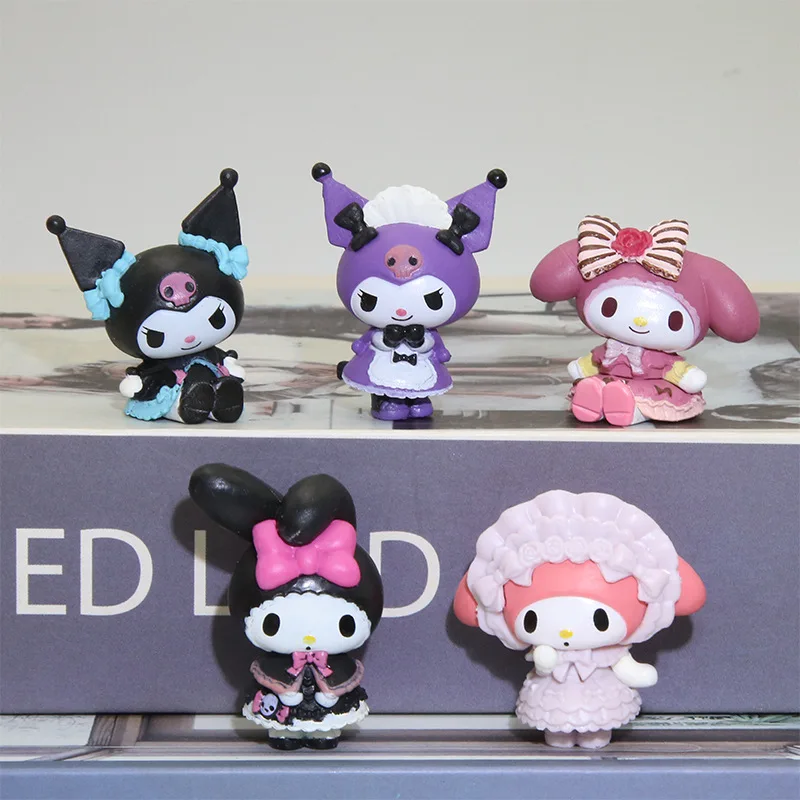 

5 шт., кукла Sanrio 3-4 см, Милая модель Kuromi Melody, аксессуары для украшения торта, Детские очаровательные игрушки, подарок, экшн-фигурки, детский подарок