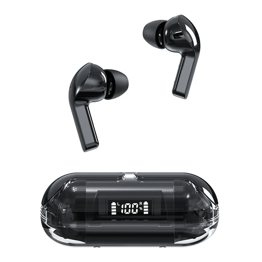 

Wireless Headset-Compatible Space Capsule Transparent Sports Earphones With Mic Waterproof Earpiece With LED Display