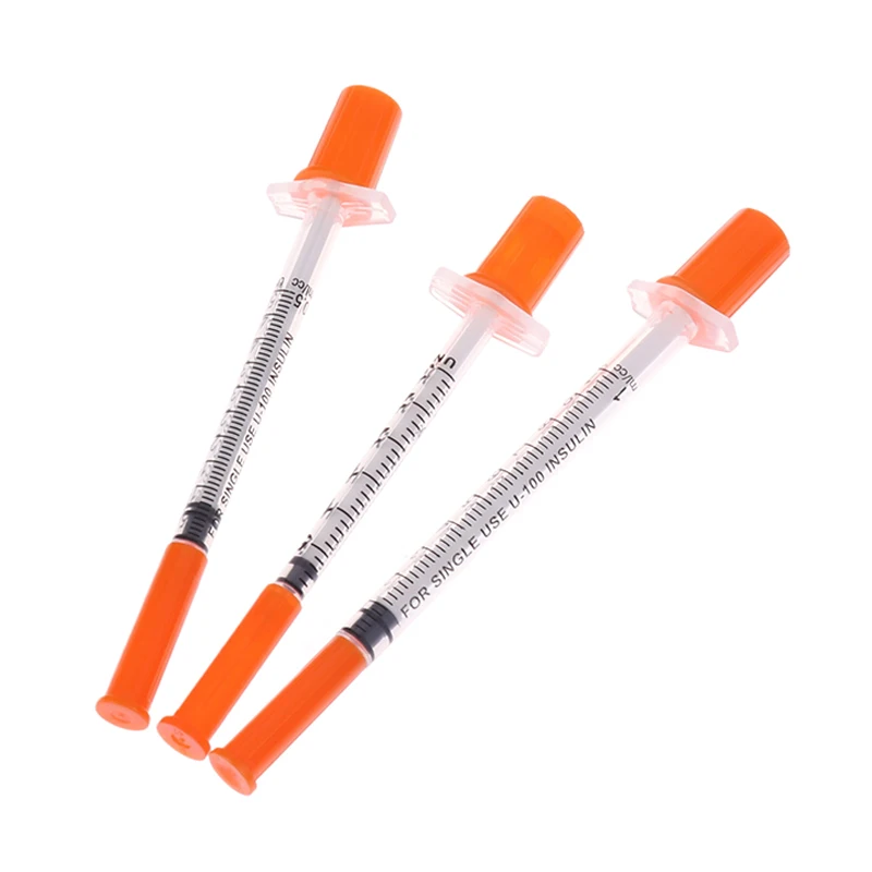 Disposable Plastic Syringe 5Pcs 0.3/0.5/1ML Disposable Plastic Veterinary Syringe Orange Cap Sterile Insulin Syringe With Needles For Pet Farm Animal
