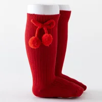 Baby Girls Cherry Ball Knee High Socks Toddler Tube British Style Princess Socks For Kids Knitted Sock Leg Warmer 0-5Years 5