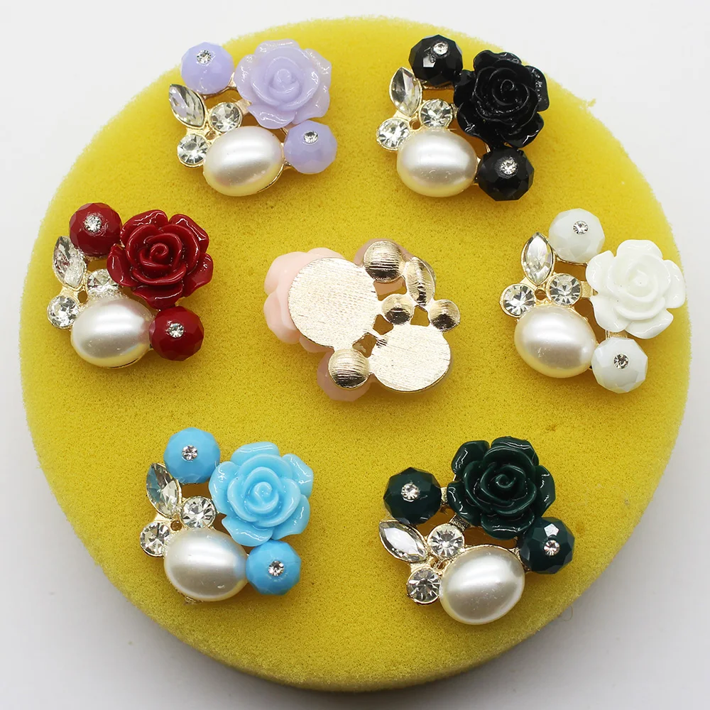 

Модная новинка, 10 шт., 22*24 мм, новая 7-цветная пуговица из сплава с розовым кристаллом, используется для ручного изготовления съемных изделий ручной работы