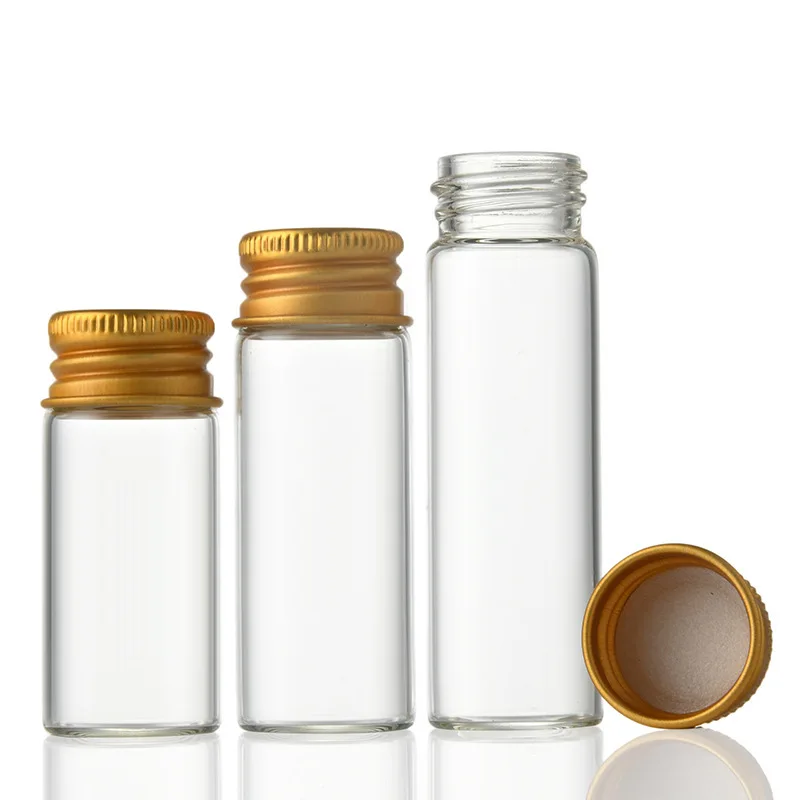 7/15/20/25/30ml Clear Glass Bottle With Aluminium Cap Travel Empty Refillable Bottles Gold Small Test Tube Candy Spices Storage 5