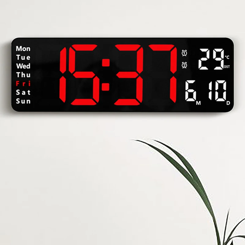 Grande Horloge Murale LED 17.2 Pouces Avec Télécommande - Affichage Rouge