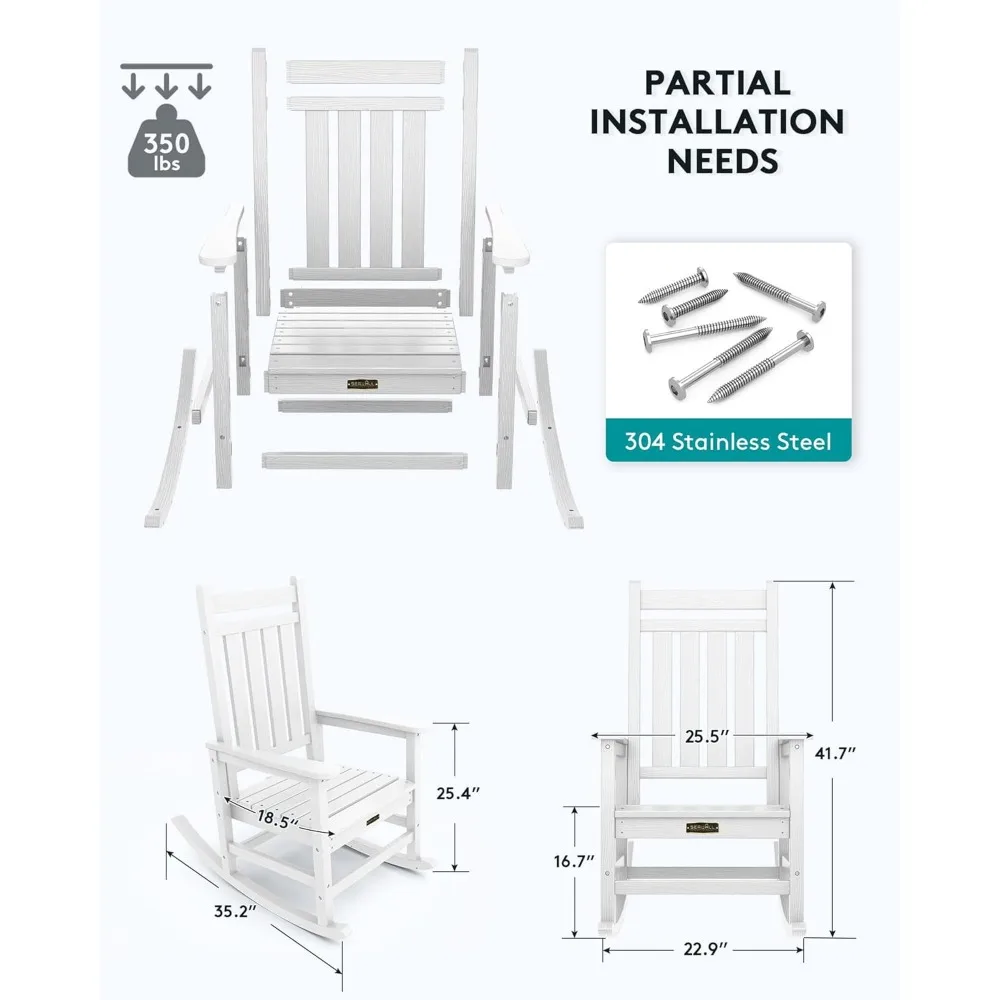 Outdoor Rocking Chair Set of 2, White 3
