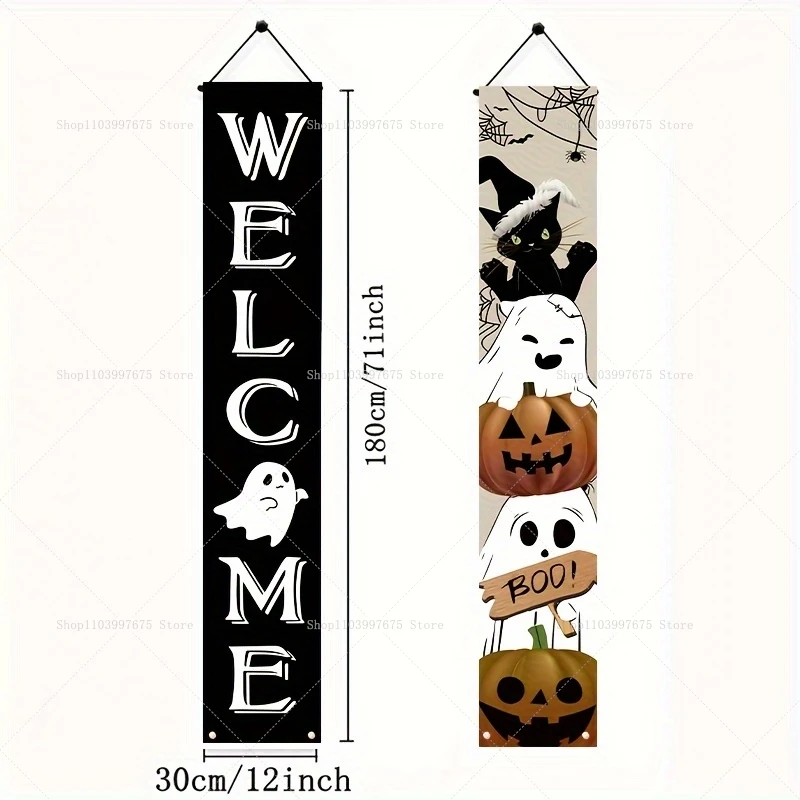 Halloween-Türabdeckung 180x90 Cm – Skelett-Geister-Motiv, Aus 600D Oxford, Für Party-Deko Drinnen & Draußen