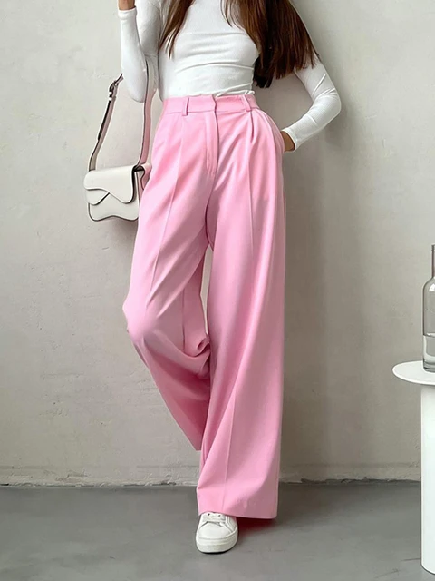 Baggy Pants Women 2023 Summer New High Waisted Double Button Pleated Solid  Pant Office Ladies Full Length Wide Leg Suit Trousers - AliExpress