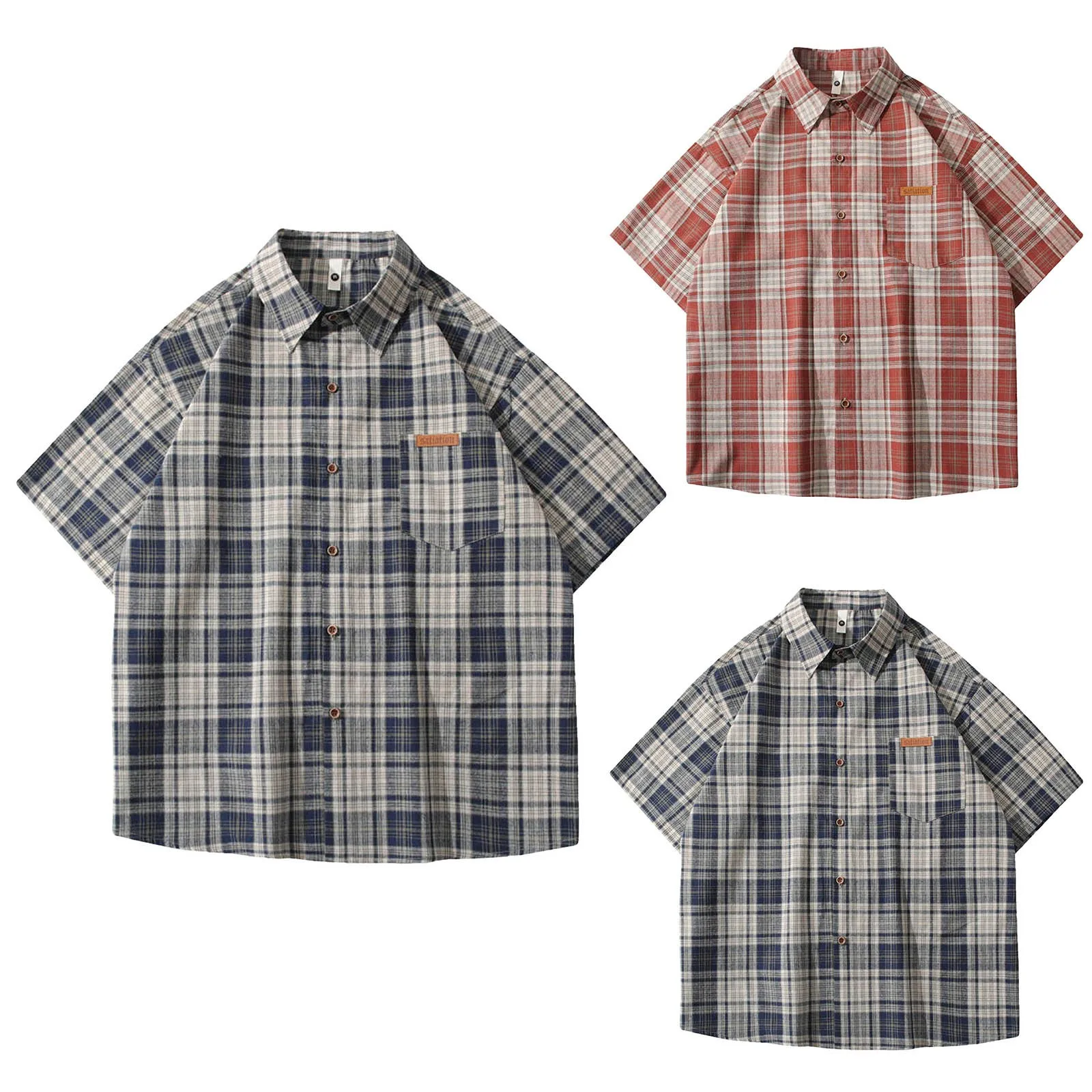Men'S Loose Plaid Short Sleeved Shirts Casual Linen Button Down Oversized Shirt Harajuku Luxury Comfort Brand Male Shirts 3