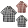 Men'S Loose Plaid Short Sleeved Shirts Casual Linen Button Down Oversized Shirt Harajuku Luxury Comfort Brand Male Shirts 3