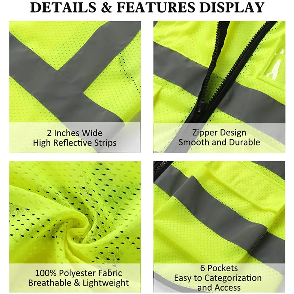 Reflective Safety Vest Safety Vest With Pockets And Zipper For Men Meets ANSI/ISEA Standards