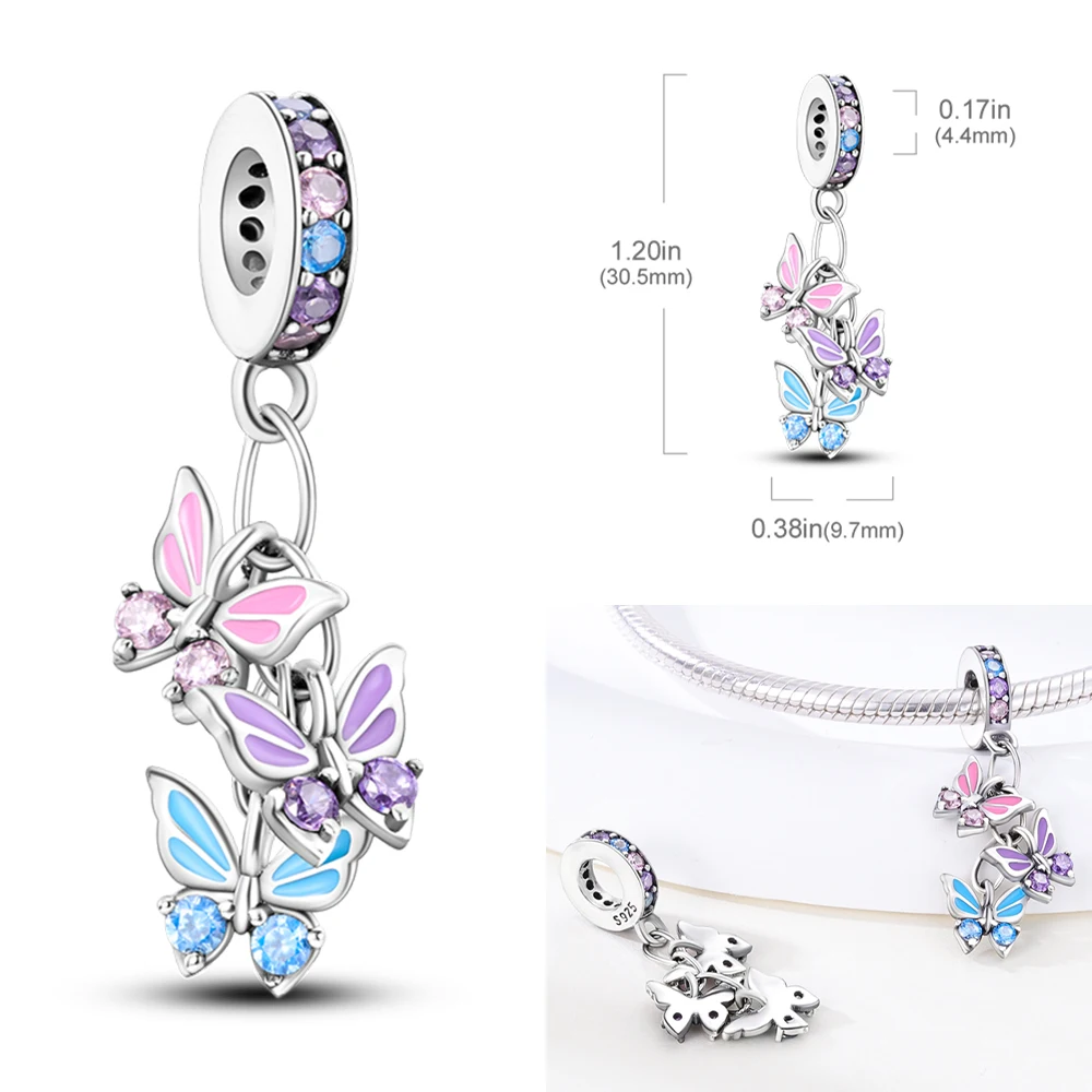 Pink Series Charms 925 Silver Perfume Butterfly Charm Beads Pendent Dangle Fit Original Bangle Charm Bracelet DIY Women Jewelry
