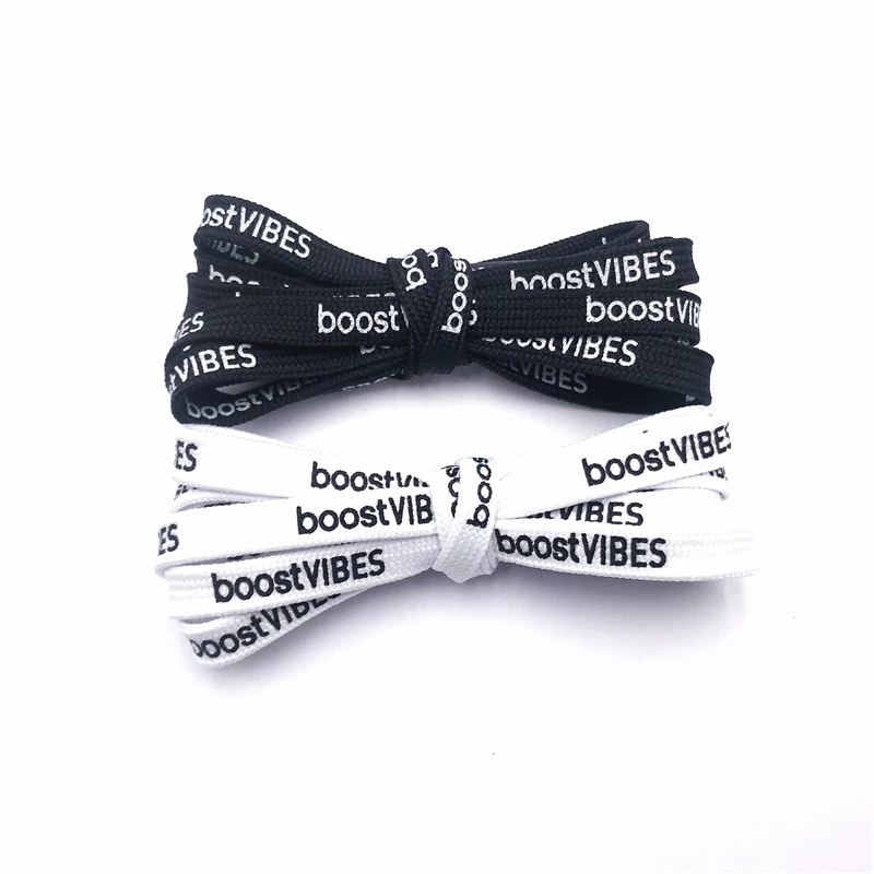 Weiou Laces Flat Printed BoostVIBES Shoelaces Black White Double-sided Printing Extra Long Shoestring Sports Drawstring 60-180cm