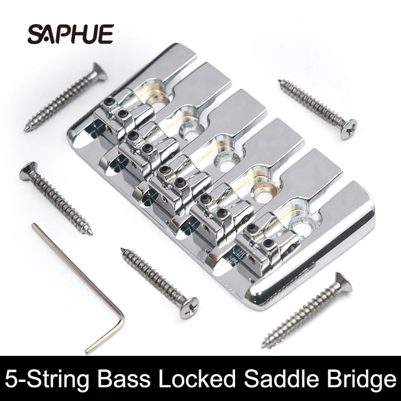 

Vintage 5-String Locked Saddle Bass Bridge 95x49.5MM Bottom Through String Spacing 16.5MM Bass Fixed Bridge Black/Gold/Chrome