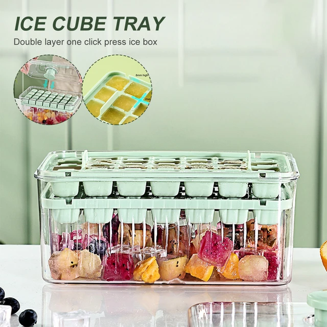 Ice-Cube Tray With Lid And Bin, Ice Tray Comes With Ice Container, Scoop  And Cover Release Ice Box Container For Freezer - AliExpress