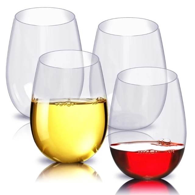 16 oz. Designer Bamboo Stemmed Acrylic Wine Glasses Set (Set of 4)