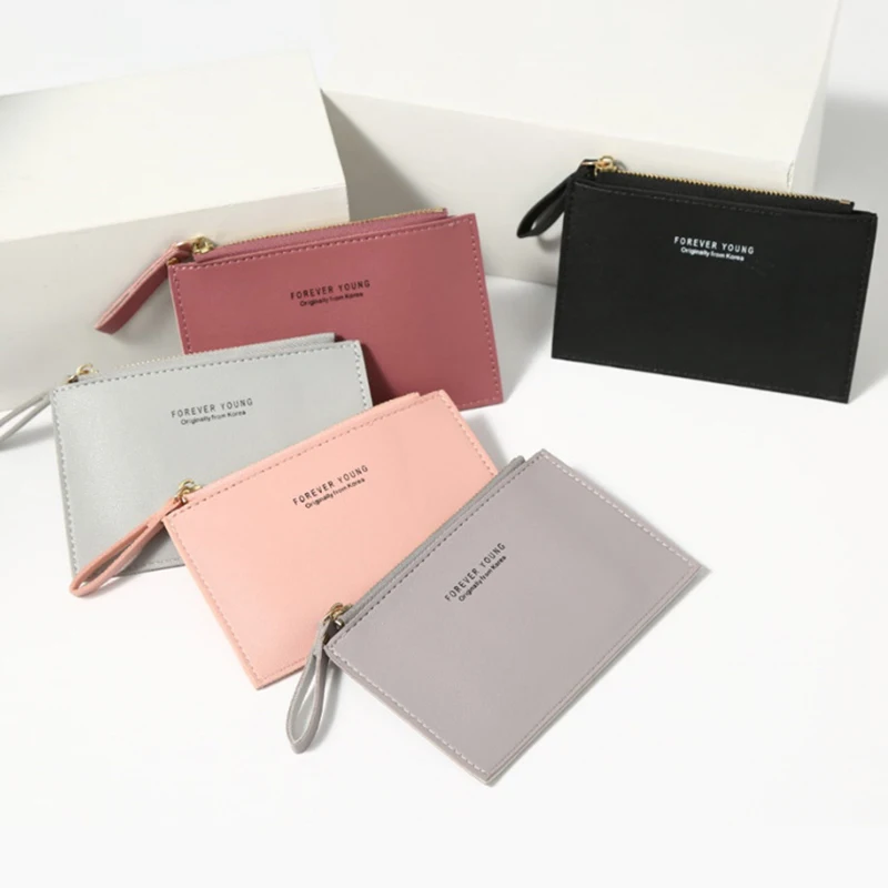 

1PC Ultra-thin Small Business Wallet Men's Women's PU Leather Zipper Cash ID Card Credit Card Holder Short Purse Holiday Gift