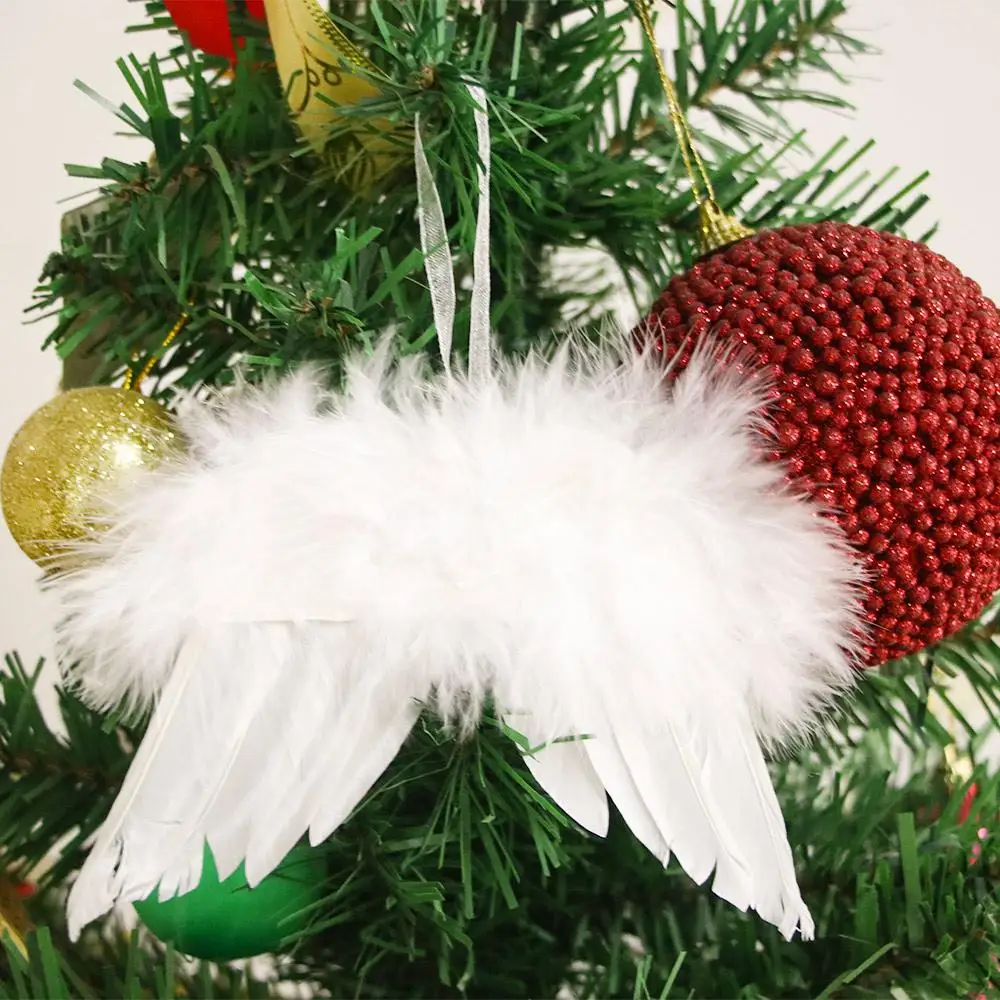 Lovely Vintage Party Home Decoration White Christmas Tree Decor Feather Wing Angel Wings Hanging Ornament