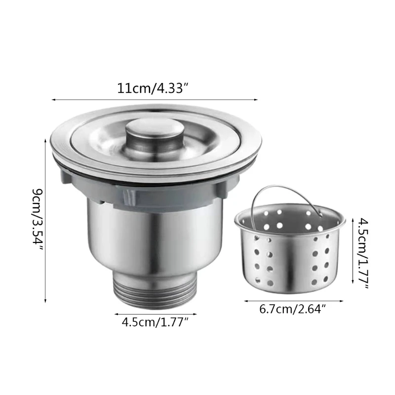 Kitchen Anti-clogging Drain Filter Sink Drain Stopper with Removable Sink Strainer Basket& Cover Stainless Steel Durable