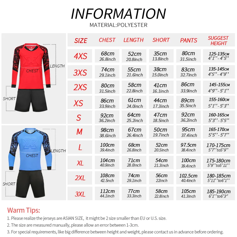Adults Football Goalkeeper Uniform Mens Long Sleeve Protective Sponge Shirt Pants
