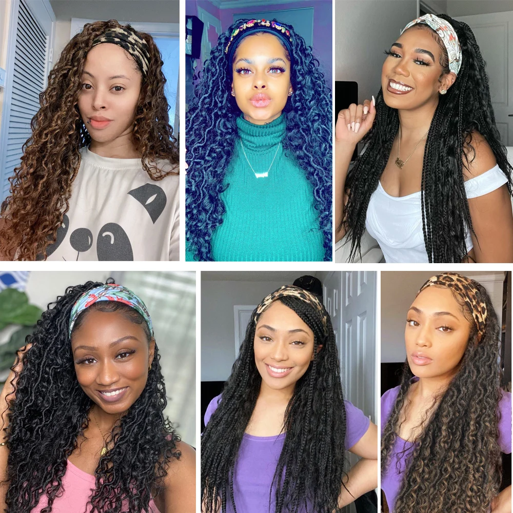 Curly Faux Locs Braid Wig With Headband 24 Inch Crochet Hair Dreadlocks Braided Wigs Soku Black Synthetic Headband Wig For Women synthetic hair wigs