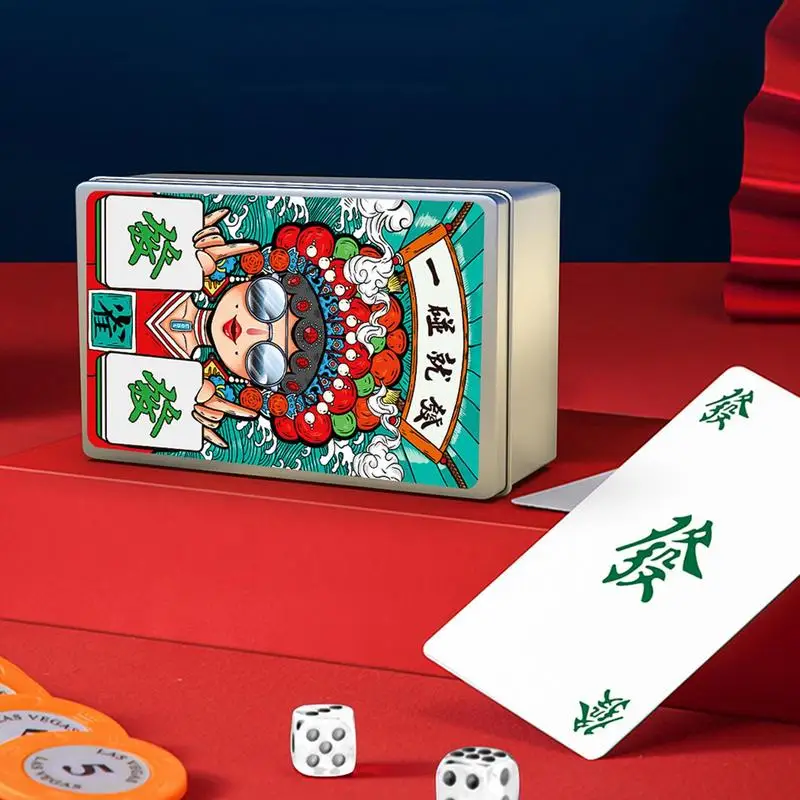 Mahjong Travel Set 146pcs/set Mahjong Playing Cards Thicken Large Print Handheld Poker Waterproof Chinese Mah Jongg American 5