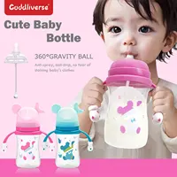 180ml Bear Moon feeding bottle with handle, gravity ball straw, 0-36 months baby feeding bottle, food grade PP , BPA free 1